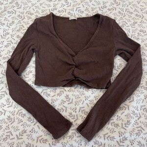 Garage Cropped Brown Long-Sleeve Top - Size Small